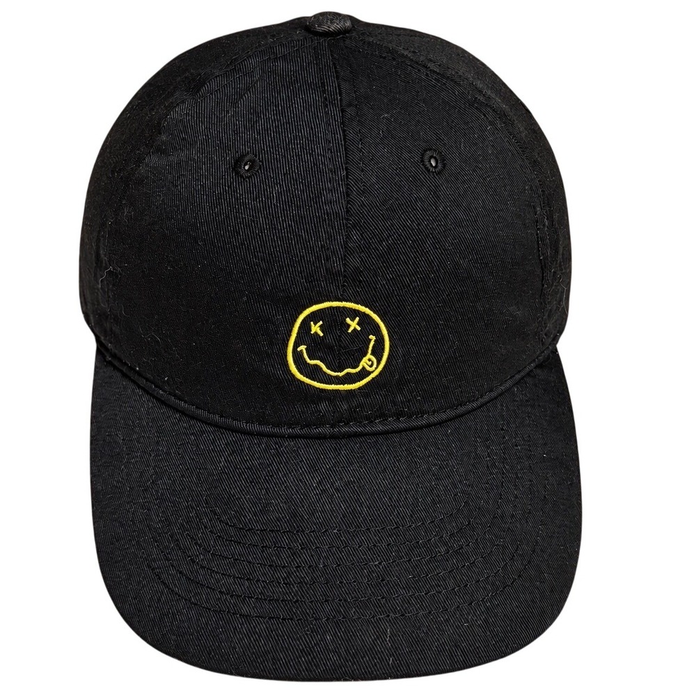 Nirvana Smiley Face Hat Black Yellow Embroidered Adjustable 2018 Grunge